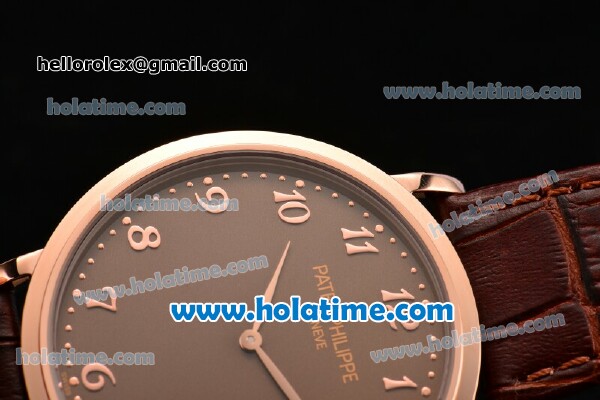 Patek Philippe Calatrava Miyota OS2035 Quartz Rose Gold Case with Brown Dial and Arabic Numeral Markers - Click Image to Close